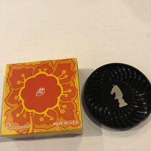 MCM Coasters, black plastic with silver pawn design, 1960's